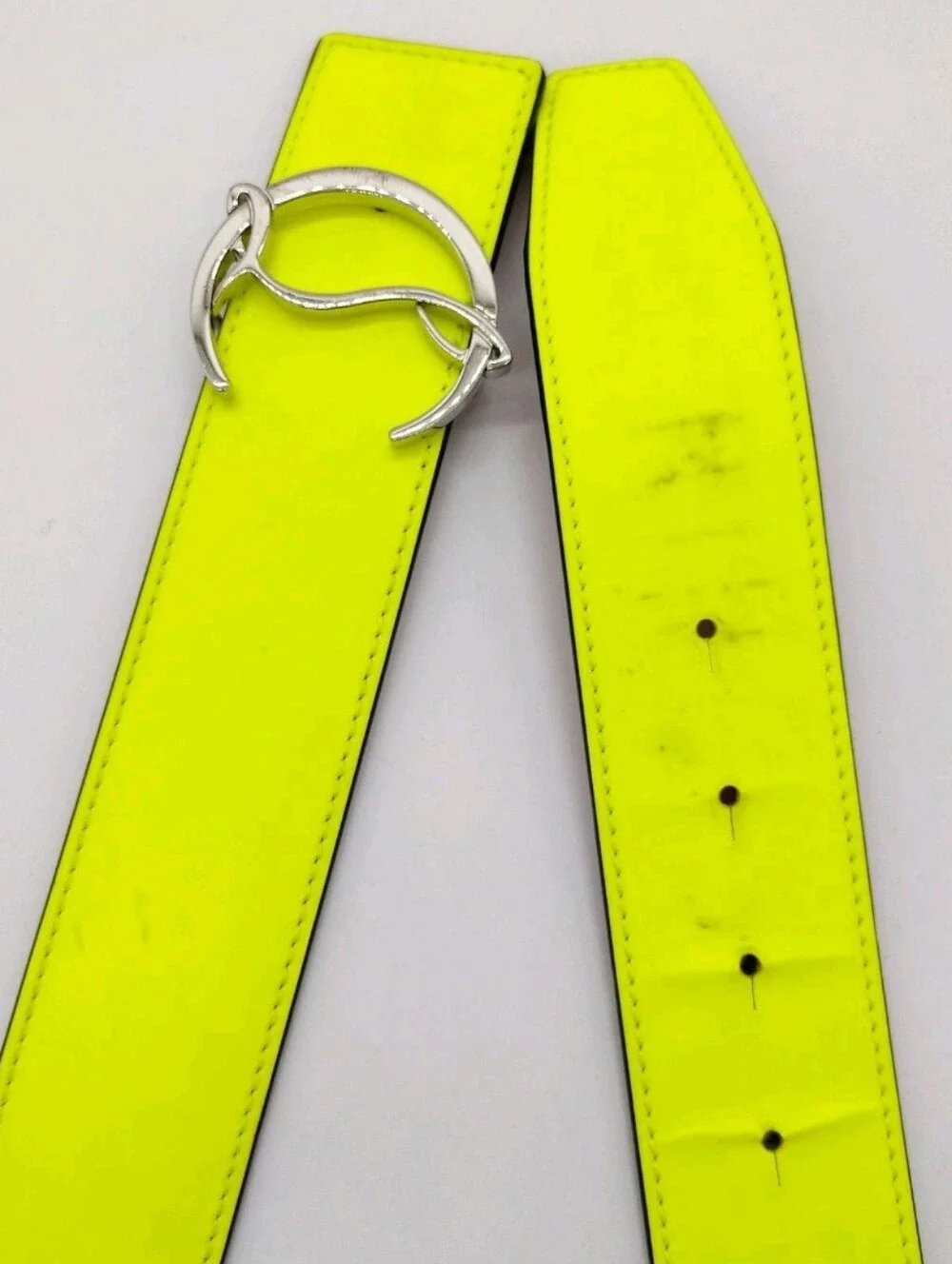 Christian Louboutin Red/Yellow Leather Belt Strap with Embossed Logo